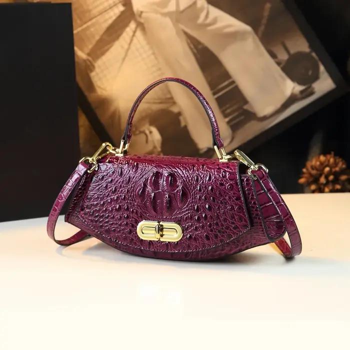 Sac à main en cuir véritable motif crocodile pour femme