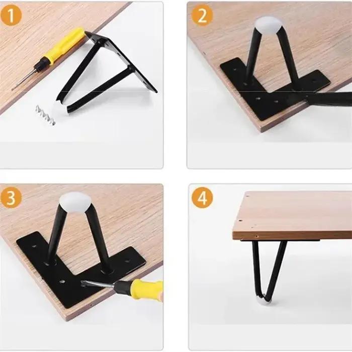Pieds de barre en acier épais en métal, meubles en forme de V, deux pieds de table basse de chevet e