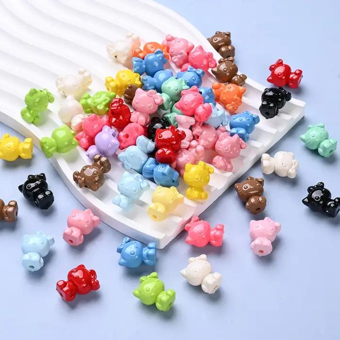Perles acryliques mélangées au hasard, 50 pièces, perles colorées de chat de dessin animé pour brico