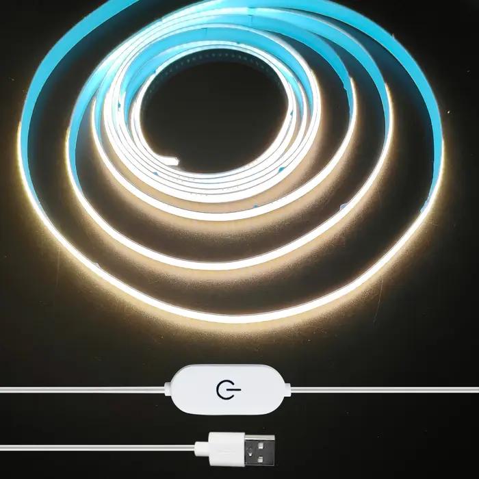 Bande lumineuse LED COB USB 5V, tactile linéaire, bande à Diode Flexible à intensité variable, lumiè