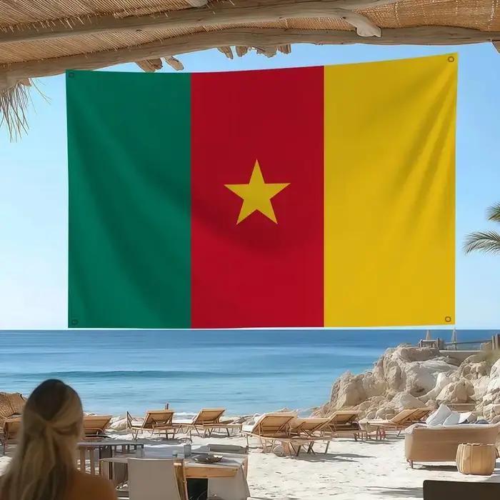 Drapeau du Cameroun bannières drapeau imprimé en polyester avec mât en fibre de verre pour décor extérieur intérieur occasions spéciales patriotisme
