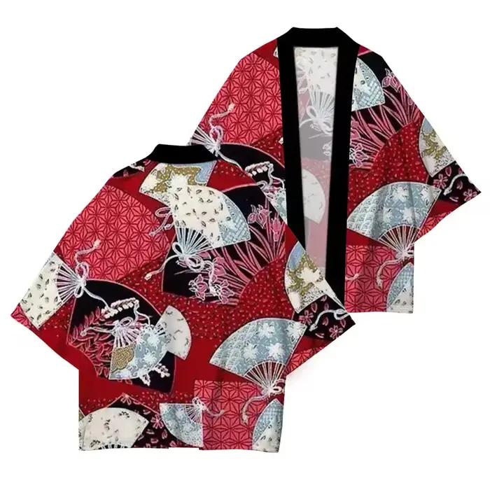 Kimono Japonais Décontracté Imprimé Fleuri Haute Qualité Polyesters Pour Hommes Femmes Occasions Spéciales Plage Détente