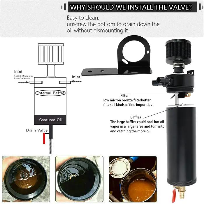 Kit de Récupération d'Huile Noir à 2 Ports de 750ml, Réservoir Universel à Déflecteur, Précieux avec