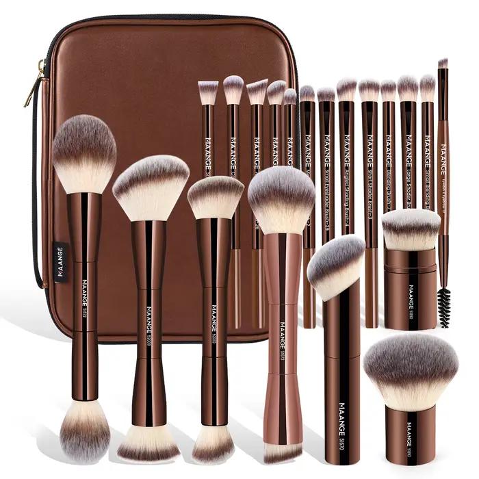 MAANGE 20 pièces pinceaux de maquillage professionnels + sac de rangement double extrémité fond de teint poudre Blush