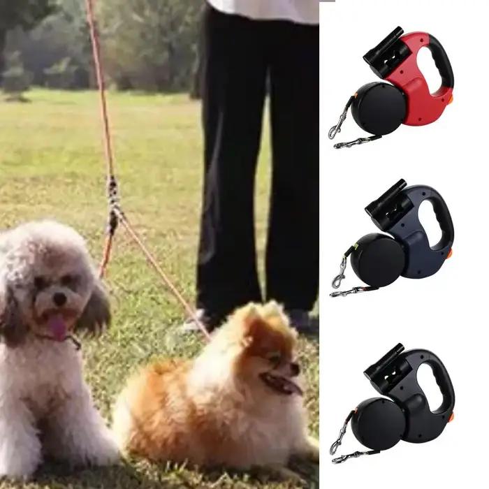 Laisse double rétractable pour chien avec lumières