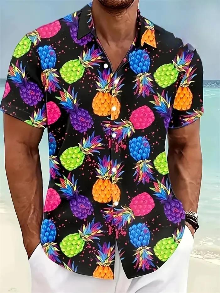 Chemise hawaïenne pour hommes abstraite banane ananas impression 3D t-shirt 2025 drôle fruits été Blouse revers manches