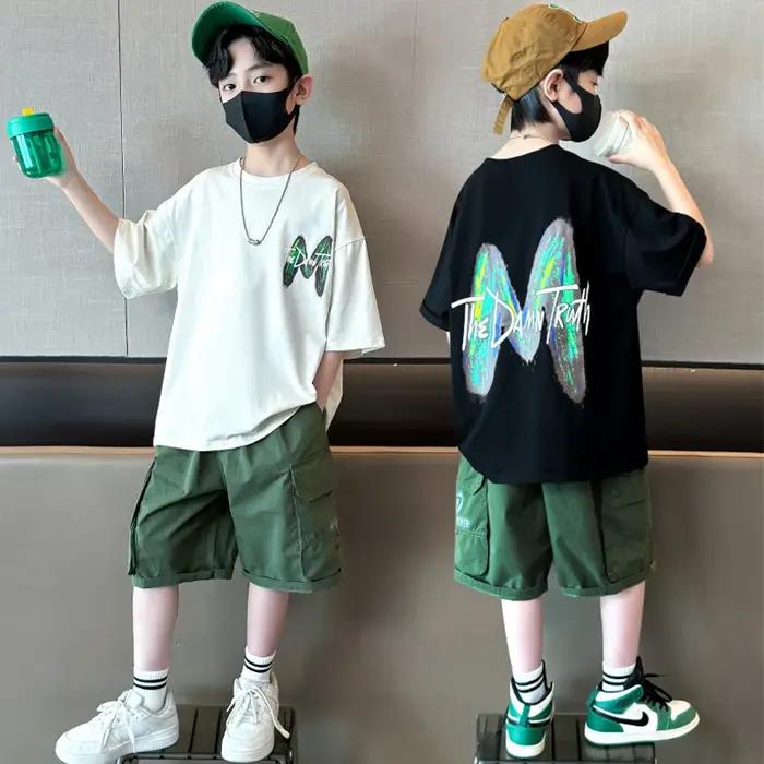 Ensemble de vêtements d'été pour adolescents garçons, T-shirt à manches courtes et pantalon, costume 2 pièces pour enfants de 5 6 8 10 12 ans, beau tenue décontractée, nouvelle collection