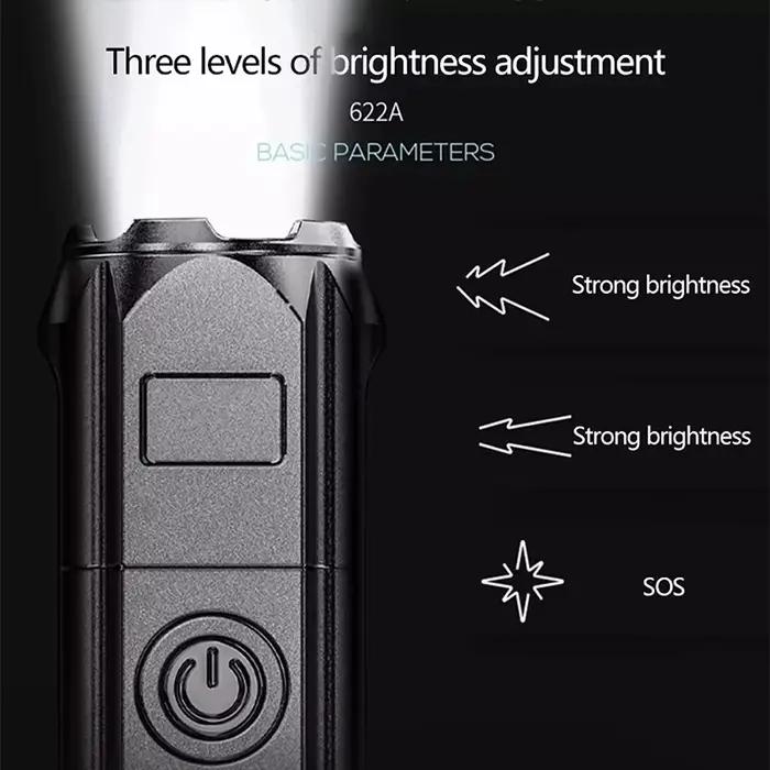 Lampe de poche LED puissante, torche Rechargeable par USB, Portable, Zoomable, pour Camping, 3 Modes