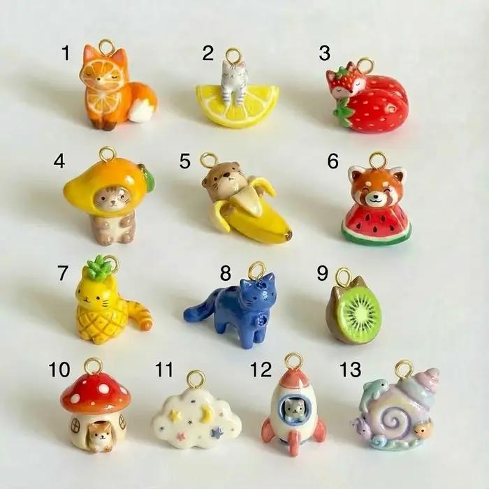 Pendentifs Breloques Dessin Animé Renard Chat Fruits, Acier Inoxydable Couleur Inaltérable pour Fabrication de Bijoux DIY Colliers Bracelets Cadeau