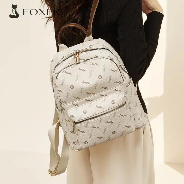 FOXER – sac à dos élégant en cuir imprimé pour femmes, sac à dos de grande capacité pour filles, sac