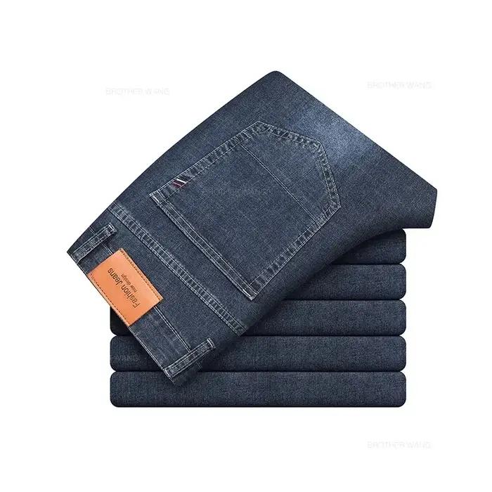 Été élastique hommes jean mode gris confortable affaires droite Stretch coton décontracté Denim pantalon marque mâle
