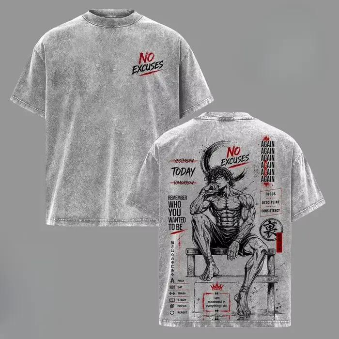 T-shirt imprimé Hanma Baki, vêtements d'anime Baki, t-shirts rétro lavés pour hommes et femmes, t-shirt à manches courtes, t-shirt en coton unisexe Harajuku
