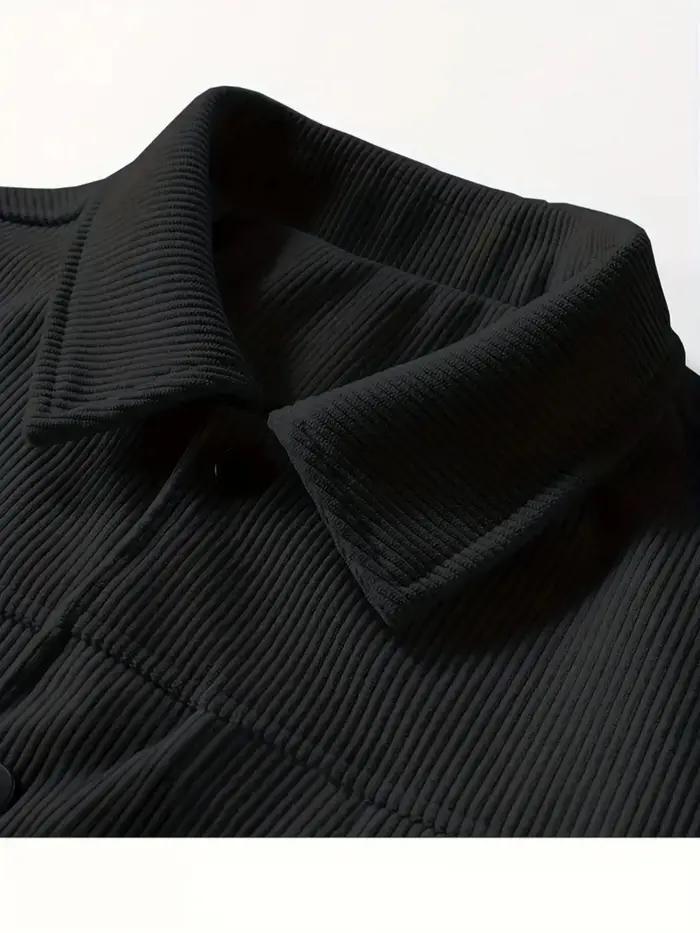 Veste en velours côtelé noir décontractée pour homme, style vintage, manches longues, boutonnée