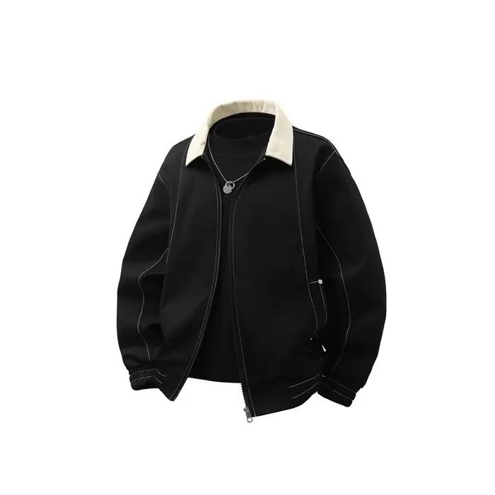 Veste de travail pour homme, polyester solide, ample et décontracté, col rabattu, poche décorative, fermeture éclair, pour automne et hiver, occassions décontractées et spéciales