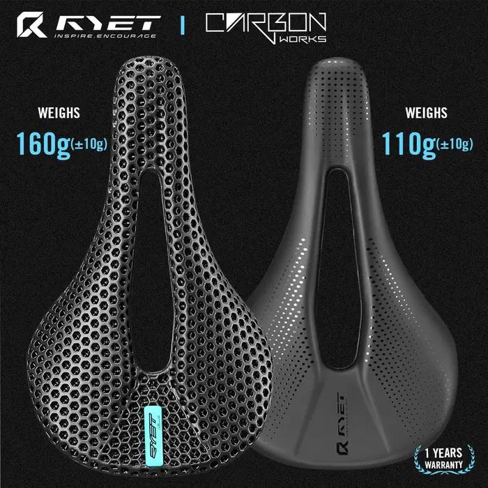 RYET 3D Imprimé Vélo Carbone Selle 140mm 143mm Super Léger Route VTT Racing Selles Siège De Vélo Cou