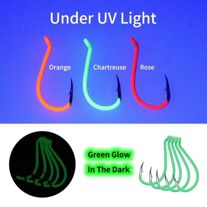 Ellllv # 10 - 10/0 bec de poulpe lumineux en acier à haute teneur en carbone UV Fluo Offset hameçon