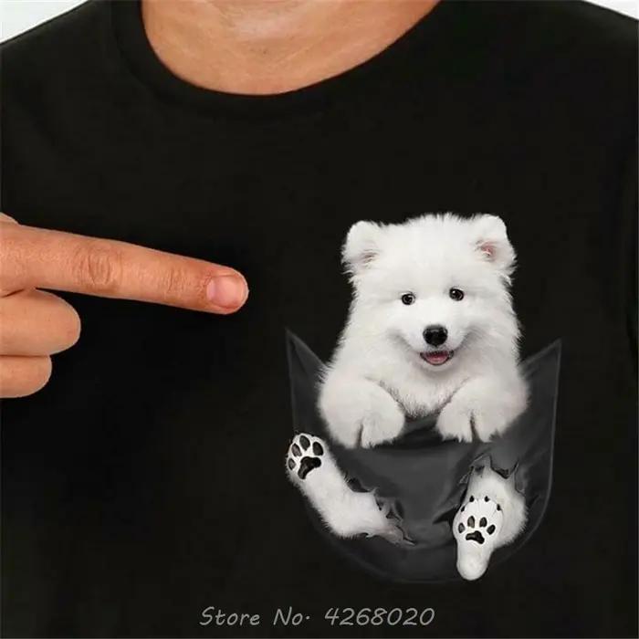 Mignon chien Samoyède poche intérieure T-Shirt amoureux des chiens T-Shirt été coton hommes impressi