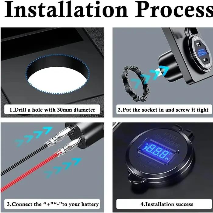 83W 12V USB Outlet Laptop Charger 65W USB-C PD3.0 & 18W QC3.0 Multi Car USB Port Socket Waterproof w