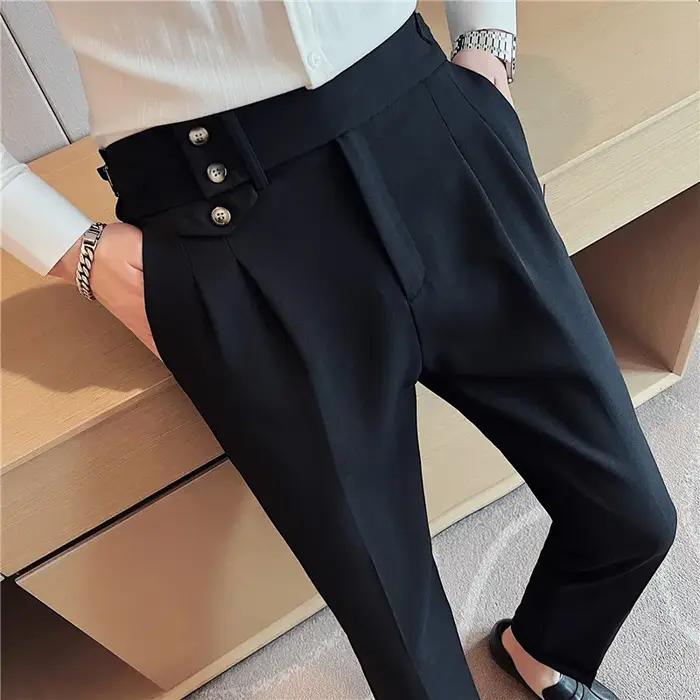 Pantalon costume homme slim fit haute taille vintage poches élégant formel business bureau