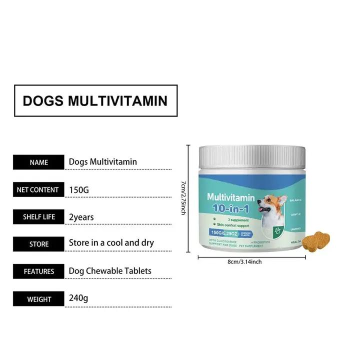 Comprimé à mâcher multivitaminé 10-en-1 pour chien avec glucosamine et probiotiques – Soutien articulaire et santé cutanée 150g