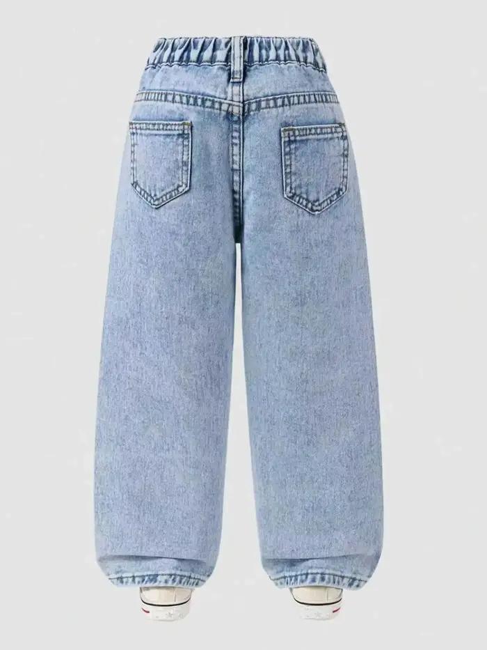 Jean en denim à pois pour filles, imprimé floral, tendance, taille ample, pantalon décontracté polyv