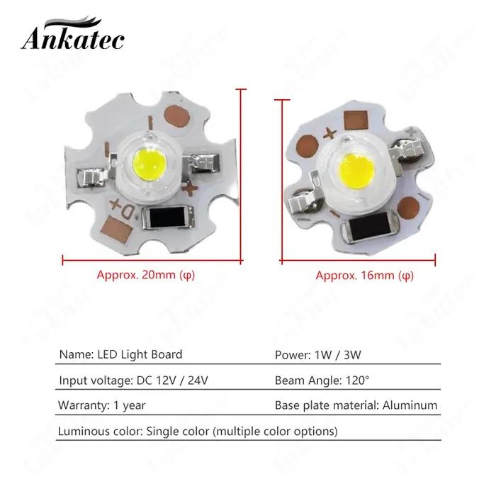 10 pièces 12V 24V DC LED haute puissance couleur unique perle 1W 3W avec plaque d'aluminium blanc ch