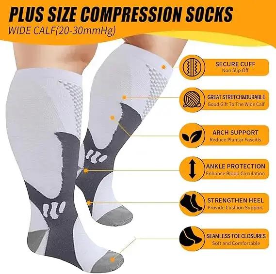Chaussettes compression grande taille 3XL-7XL pour chasseurs mollets larges 15-20mmHg qualité professionnelle
