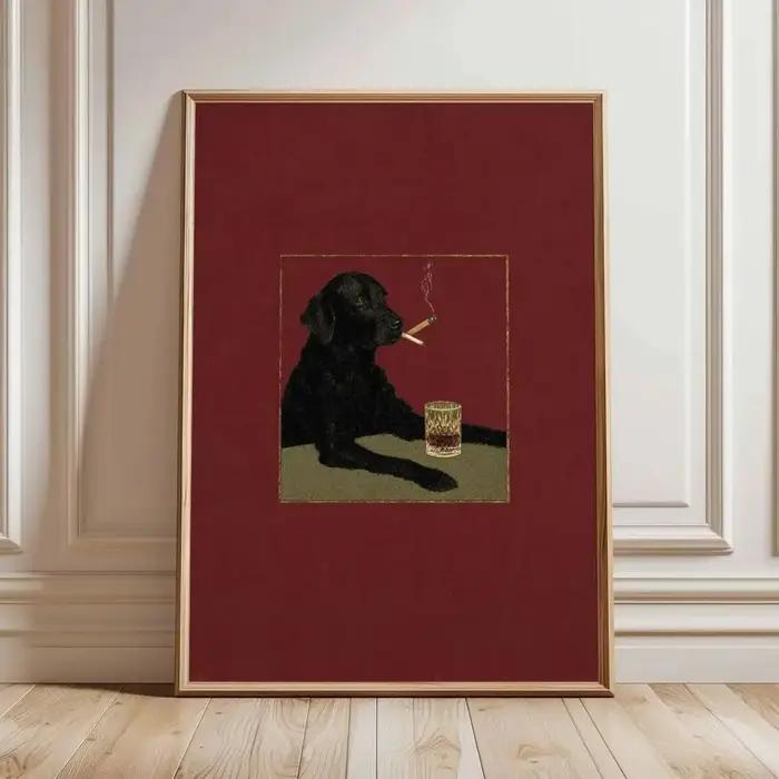 Affiche de chien fumant design rétro humour animal décoration intérieure original pour maison salon bar occasions spéciales