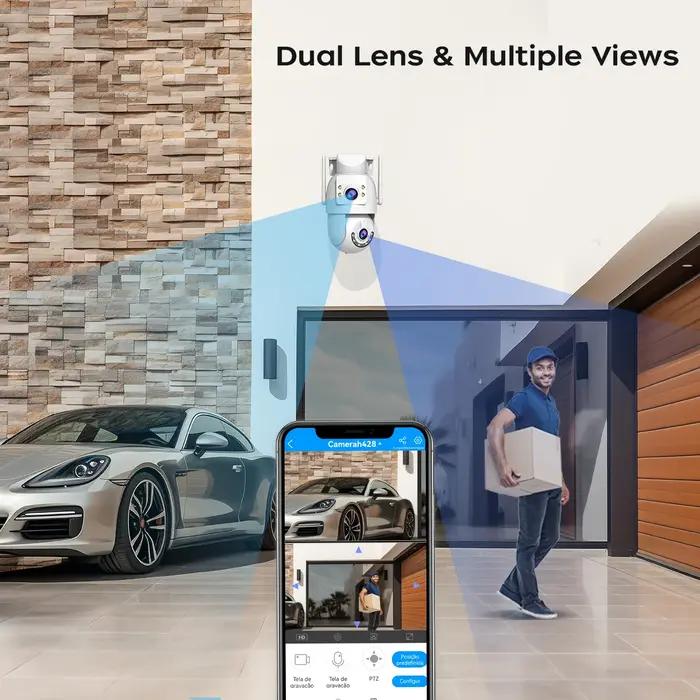 Caméra surveillance Jooan 6K 10MP WiFi double objectif double écran zoom 5X tracking automatique ONVIF extérieur