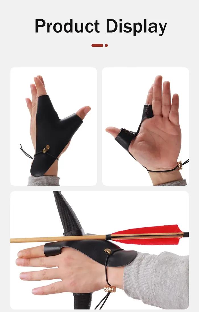 Gants de protection en cuir noirs à 2 doigts pour tir à l'arc