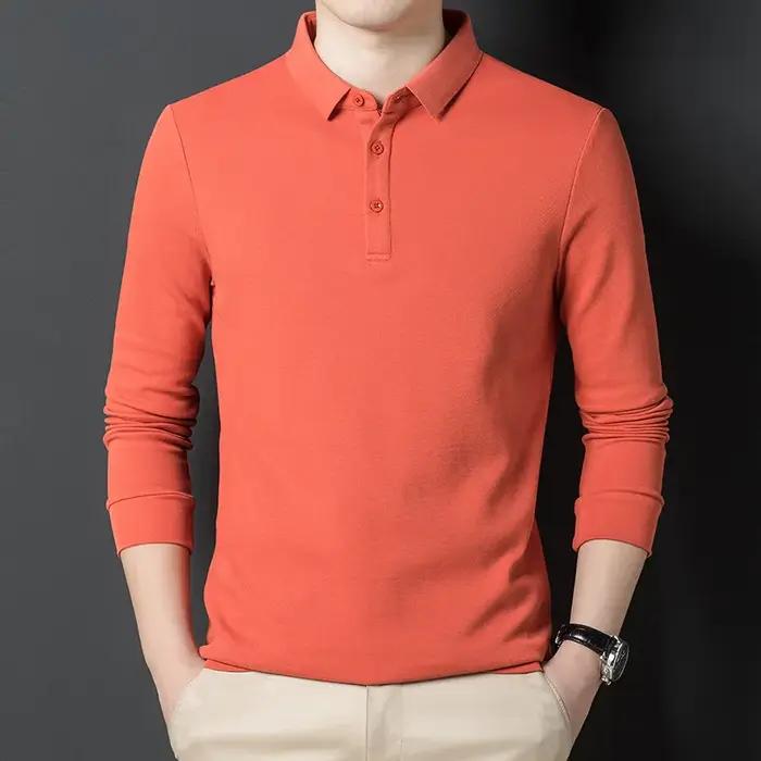 Polo décontracté à manches longues pour homme, 100% coton, avec Logo de marque de luxe, de styliste, couleur unie