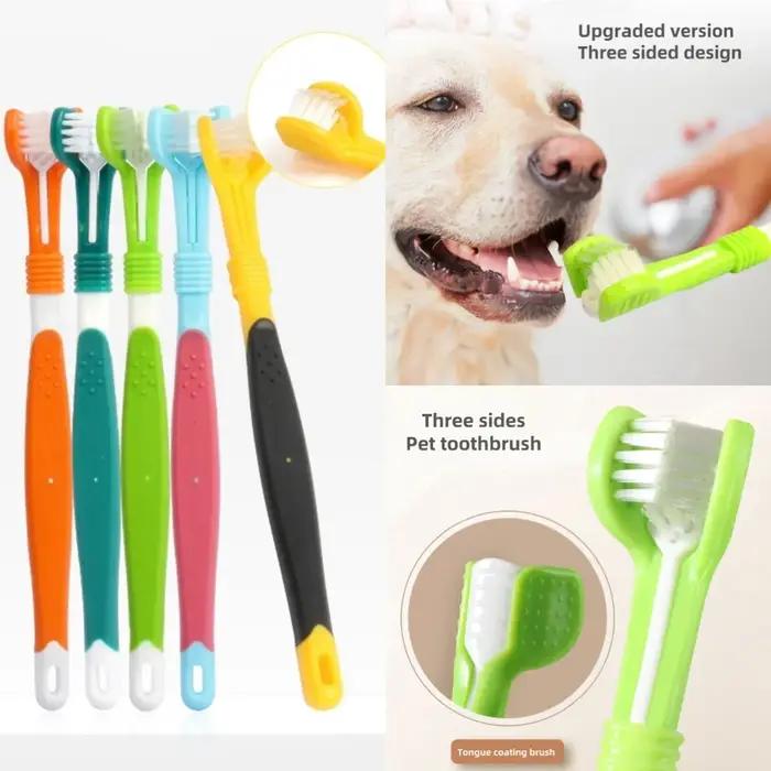 Brosse à dents 3 faces pour animaux de compagnie