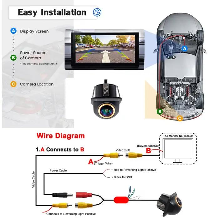 Smartour 2K AHD 1080p objectif doré HD caméra de recul de voiture Vision nocturne 180 degrés caméra