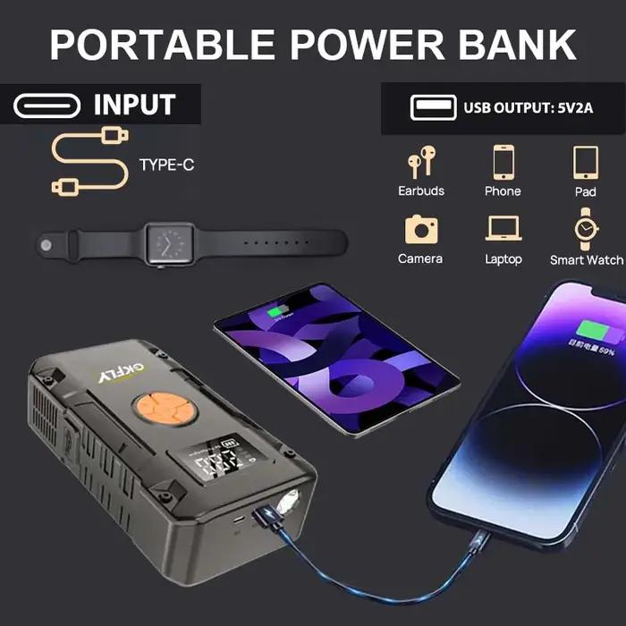 Démarreur de voiture portable 4000A, compresseur d'air 150 PSI, batterie externe 59,2 Wh, gonfleur d