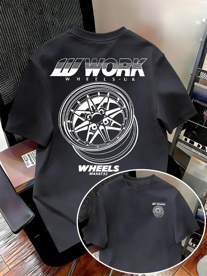 T-shirt pour homme avec imprimé motif roue de travail, T-shirt à manches courtes, décontracté, cultu