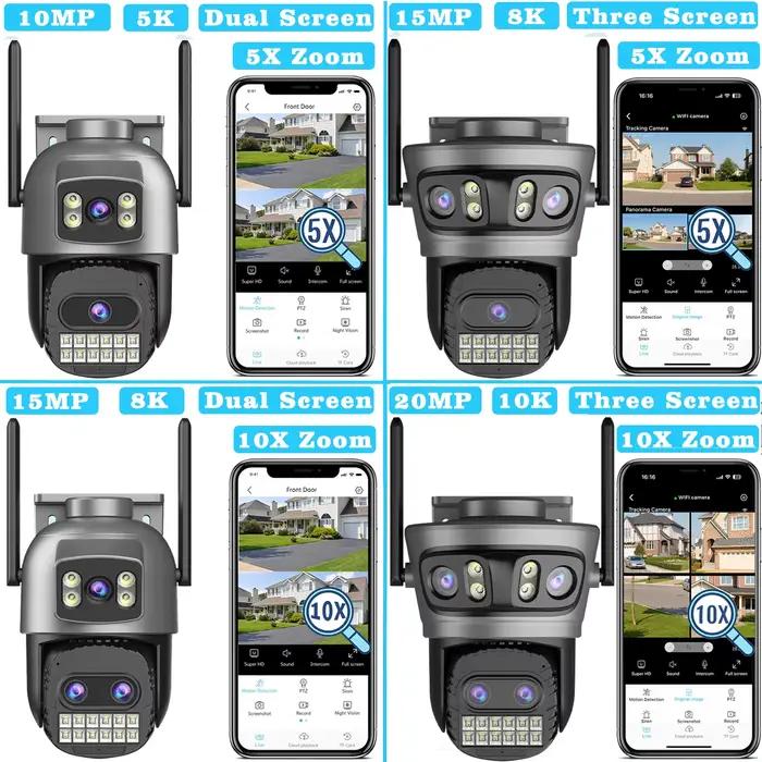 Caméra sécurité extérieure 20MP triple objectif 5G WiFi - PTZ 10x zoom IA détection humaine tracking auto