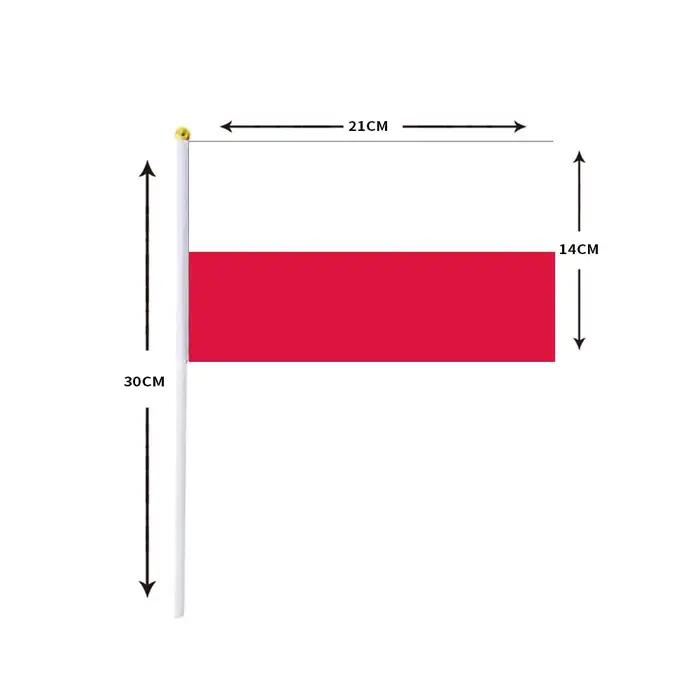 Drapeaux ondulants à la main de la Pologne, sensation de vente en gros, 14x21cm, lot de 10 pièces