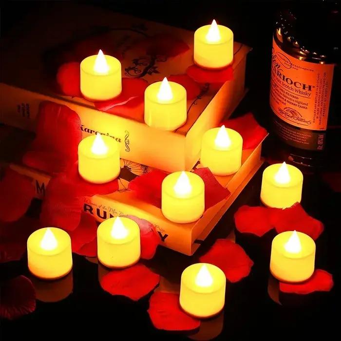 12-1 pièces bougies LED colorées à piles sans flamme photophore fausses bougies lampe de mariage fêt