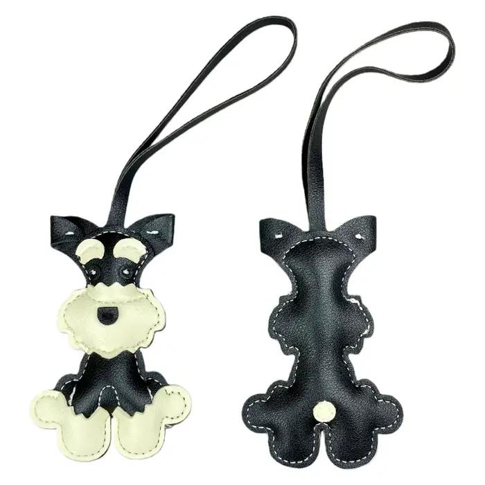 Breloque de sac en cuir PU pour chien Schnauzer, 6 couleurs disponibles, joli porte-clés et accessoire de sac pour chiot en forme d'animal de compagnie