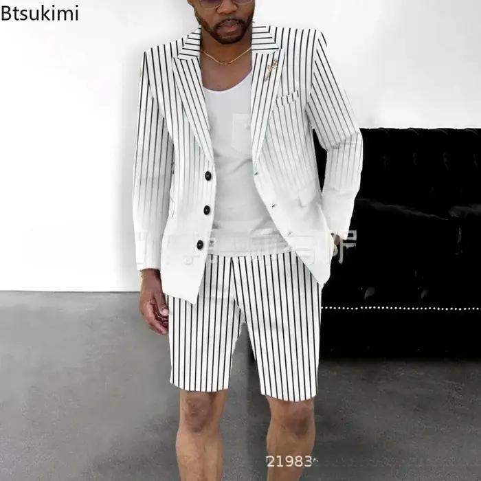 Ensemble deux pièces décontracté et élégant pour homme : costume d'été à manches longues et pantalon court