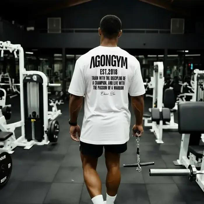 AGONGYM nouvelle tendance de la mode hommes T-shirt sport coton manches courtes chemises amples musc