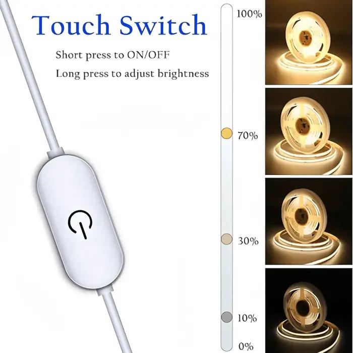 Bande lumineuse LED COB USB 5V, tactile linéaire, bande à Diode Flexible à intensité variable, lumiè