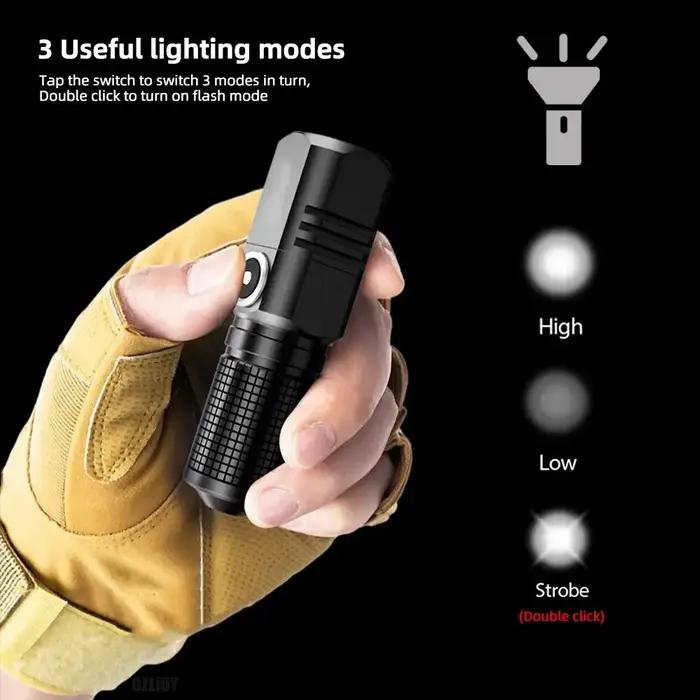 Mini lampe de poche XHP50 LED rechargeable, lampe de poche puissante de 1500lm, peut être éteinte d'