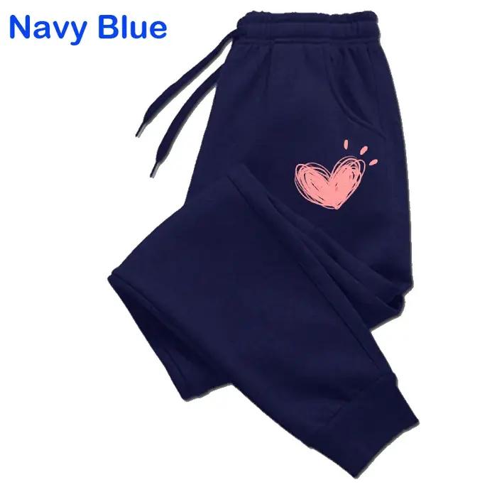 Femmes mignon coeur imprimé pantalons de survêtement automne hiver coton