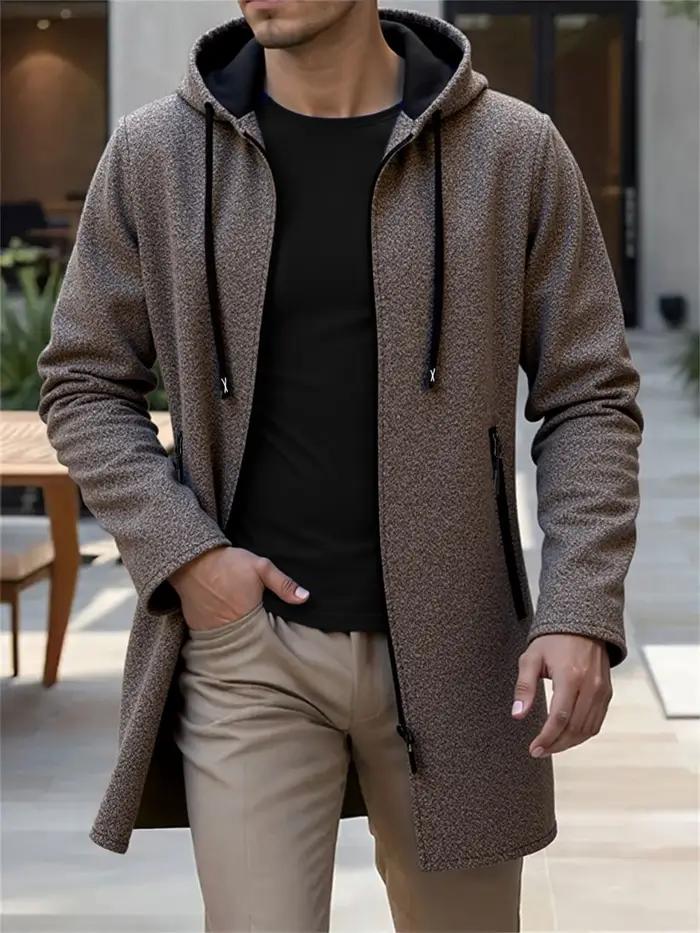 Printemps automne hommes vestes longues à capuche solide tricot Cardigan vêtements d'extérieur décontracté