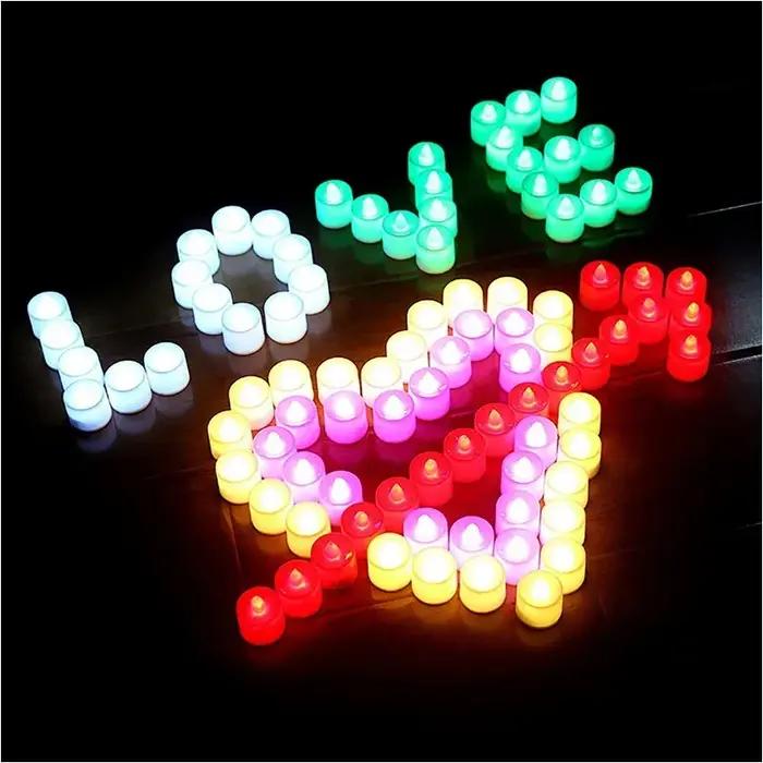 12-1 pièces bougies LED colorées à piles sans flamme photophore fausses bougies lampe de mariage fêt
