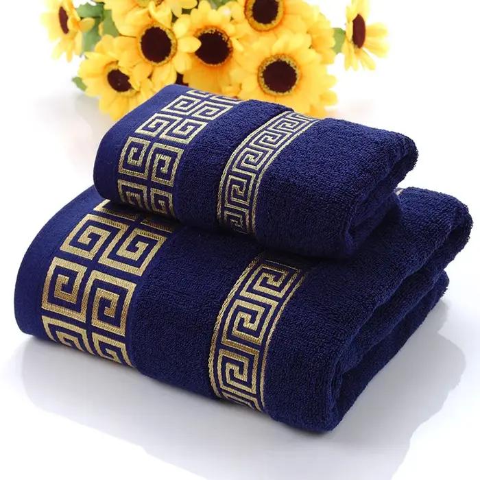 2 pièces ensemble noir salle de bain serviette ensembles 100% coton brodé