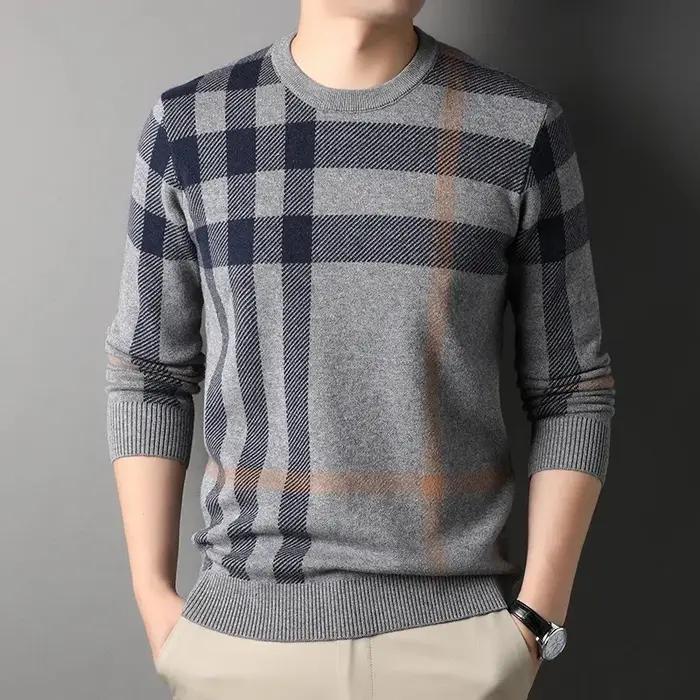 Pull de luxe haut de gamme pour hommes marque de styliste col rond rayé en laine mode européenne tri
