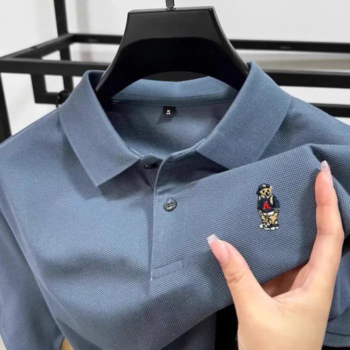 Marque de mode ours en peluche brodé polo à manches courtes haut de gamme 100% pur coton confortable respirant hommes revers T-shirt