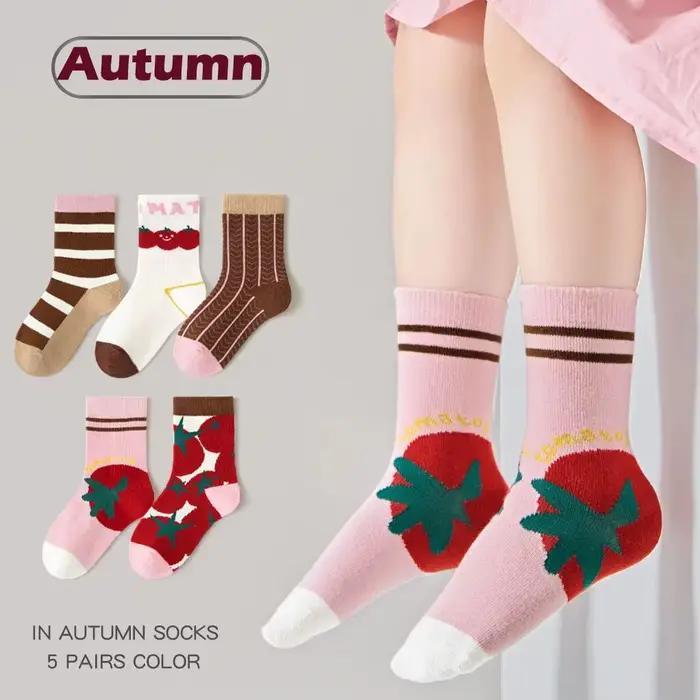5 paires de chaussettes de printemps pour filles, chaussettes mignonnes en coton de classe A, chauss